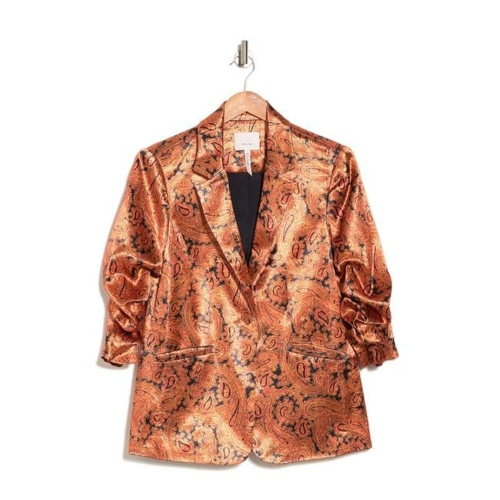 CINQ‎ À SEPT Kylie Paisley 3/4 Sleeve Satin Blazer Size 2